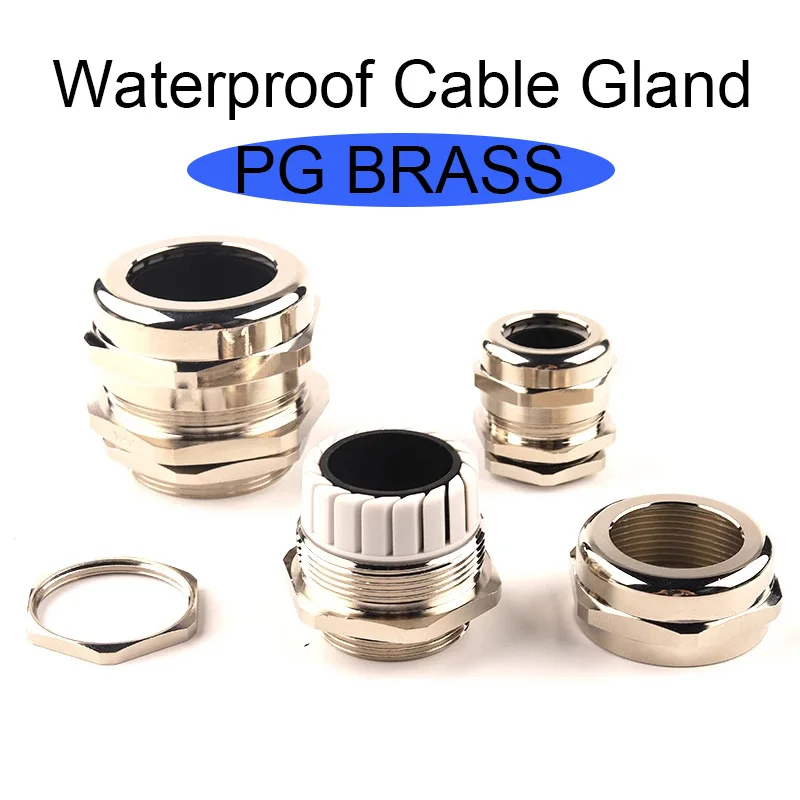 

5PCS IP68 Waterproof Cable Gland Connector Copper nickel plating PG7 4-7mm PG9/11/13.5/16/21 high quality Cable Metal Connector