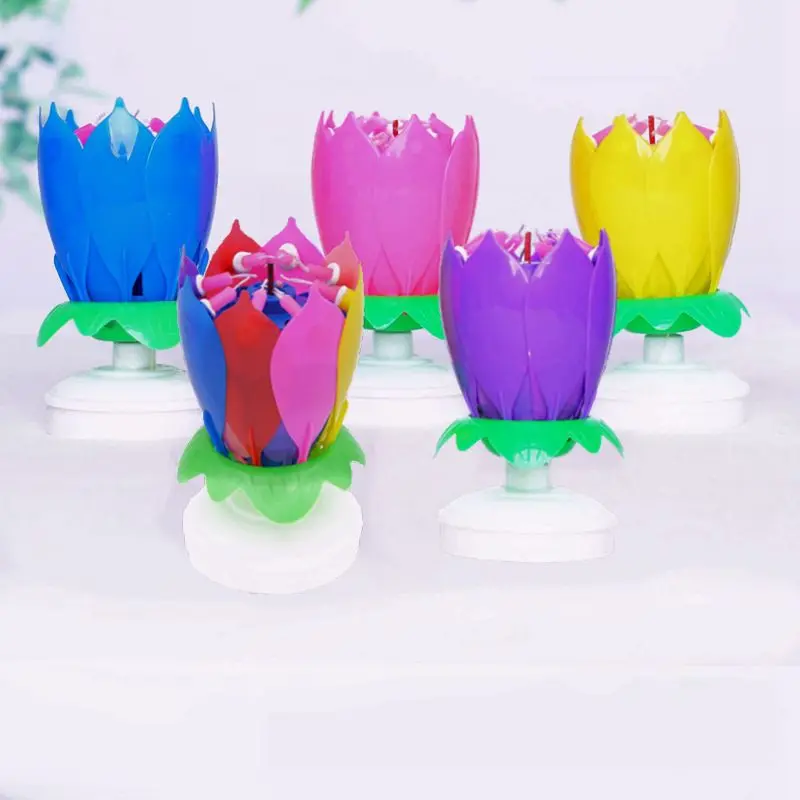 

Birthday Cake Music Candles 14 Candles Lotus Flower Special Festival Decorative Music Wedding Party For Beautiful Decoration