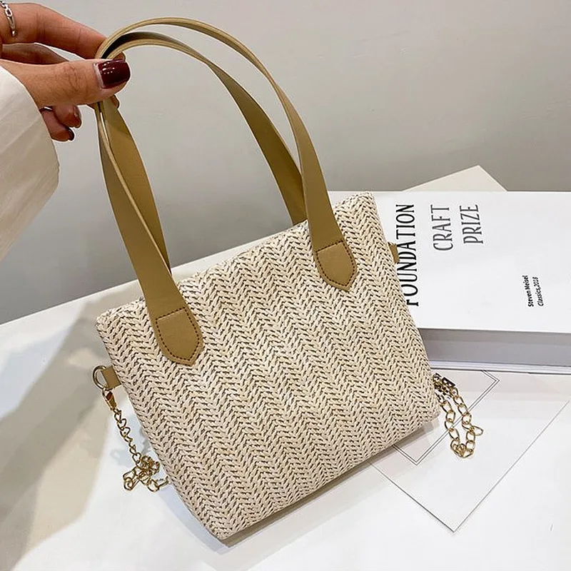 

Women Crossbody Shoulder Bag Knitted Straw Messenger Satchel Handbag Bucket Bag