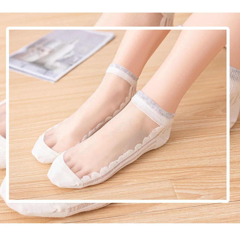 

Solid Color Glass Silk Socks Female Japanese Pure Cotton Socks Shallow Mouth Korean Thin Creative Crew Socks Women Pure Cotton