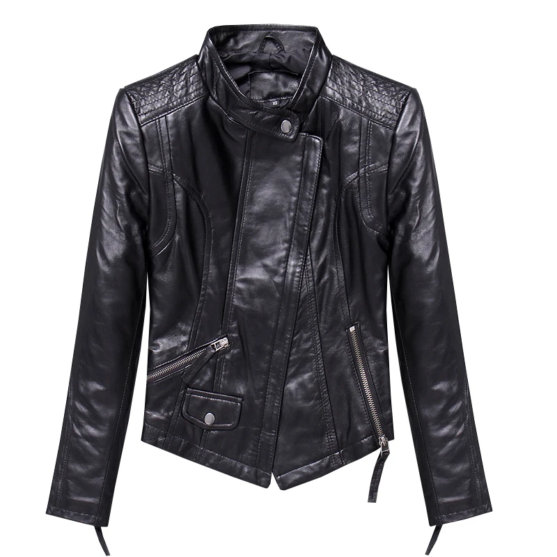 2020 осенняя обувь из натуральной кожи куртка женская 100% дубленка Slim Fit байкерская