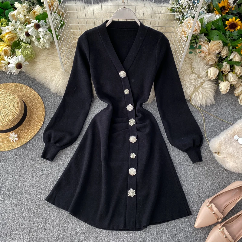 Новинка 2019 модная женская одежда вязаное платье женское осеннее и зимнее с v