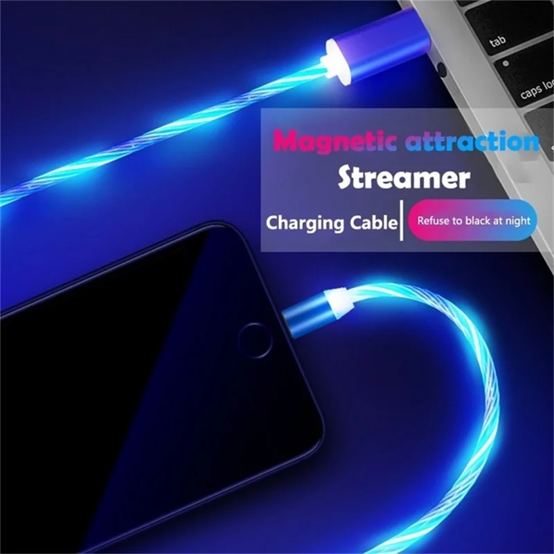 Магнитный USB кабель световой поток светодиодный кабель для iPhone XR X 7 8 Micro type C зарядное устройство Быстрая зарядка магнит Зарядка Тип C