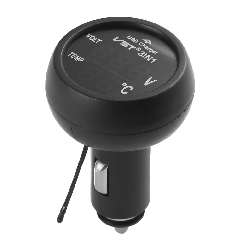 

3 in 1 LED USB Car Charger Voltmeter Thermometer Car Battery LCD Digital Dual Display 12V/24V Digital Meter