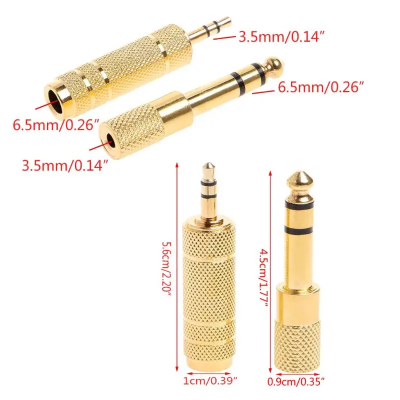 

2Pcs 6.5mm 1/4 Female to 3.5mm 1/8 Male Stereo Mic Plug Adapter Jack