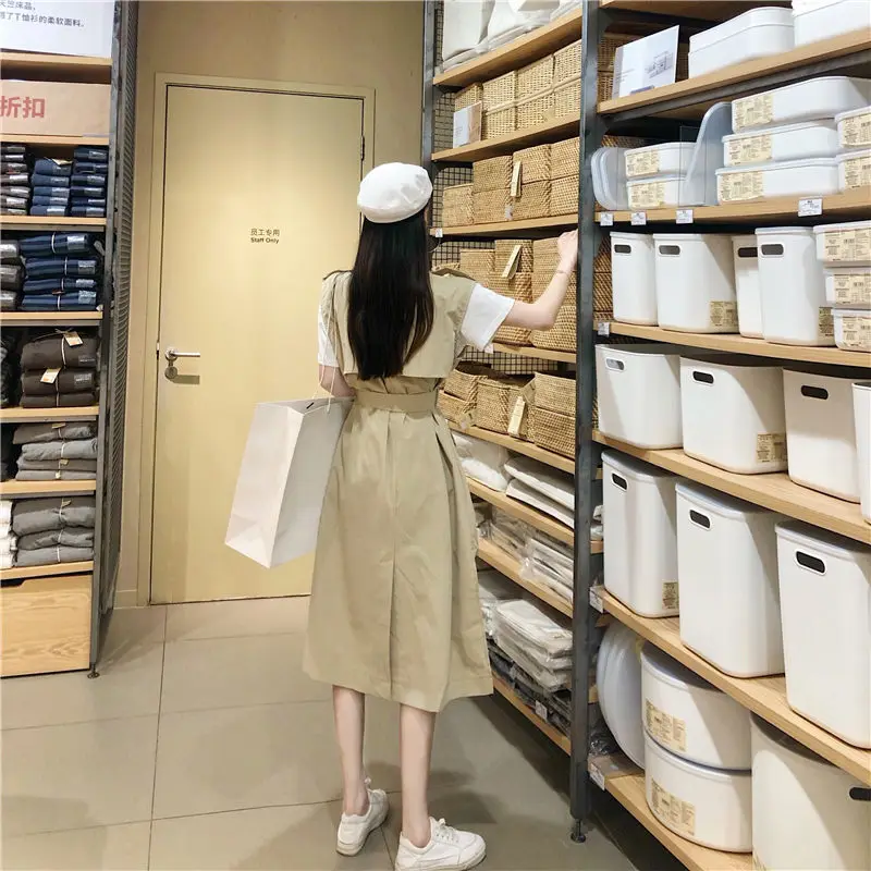 Осень 2020 Новый асимметричный плащ без рукавов в британском стиле Женский Длинный