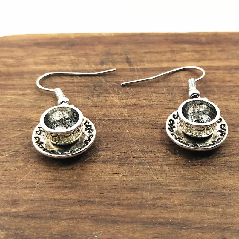 Висячие серьги-подвески ручной работы из тибетского серебра с чашкой кофе