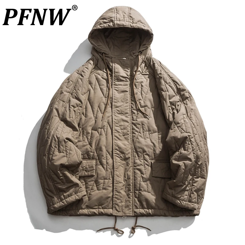 

PFNW 2021 New Winter Trend Hooded Cotton Jacket Pleated Rock Clothes Black Brown Teens Zip Up Hoodies Ins Tide Warm Loose X0902