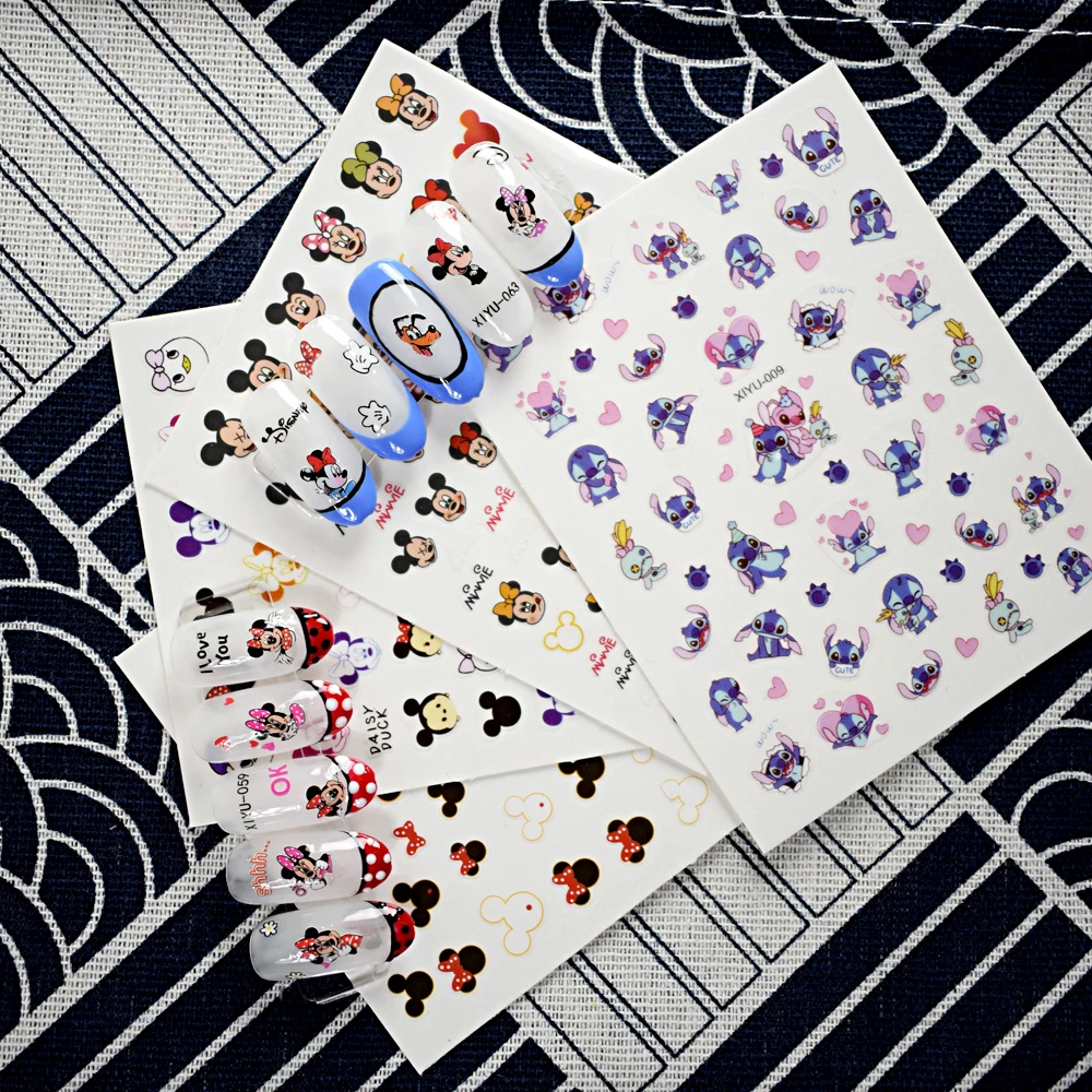 1PCS New Disney Cartoon Nail Art Stickers DIY Bow Minnie Mickey Snow White Donald Duck Comes With Adhesive Nail Art Slider