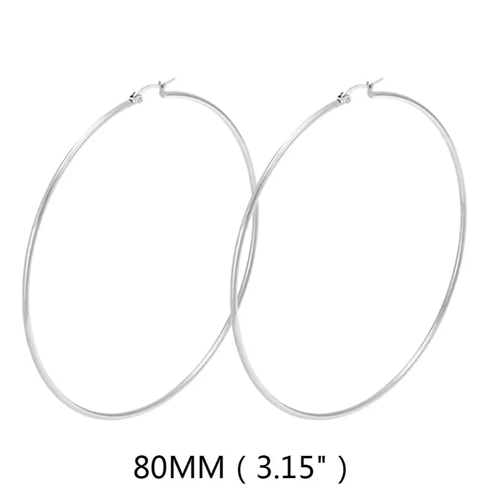 80mm Steel Простые круглые серьги из нержавеющей стали 316L золотого цвета, модные женские очаровательные серьги, кольцо для ушей, ювелирные изделия для леди, подарок, серьги doreilles - Окраска металла: 80mm Steel