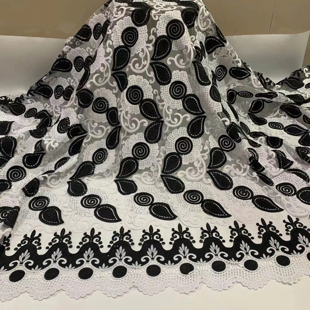 Черный с белым африканский тюль молочный шелк кружевная ткань новейшее высокое