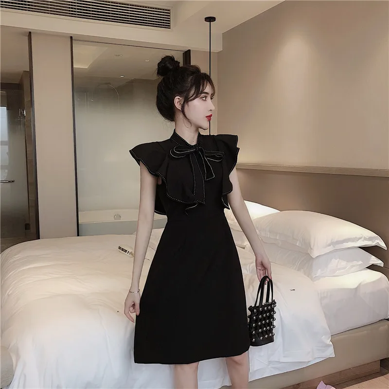 korean clothes summer style ruffles dresses for women white fashion brands ladies high quality bow a line dress new female free global shipping