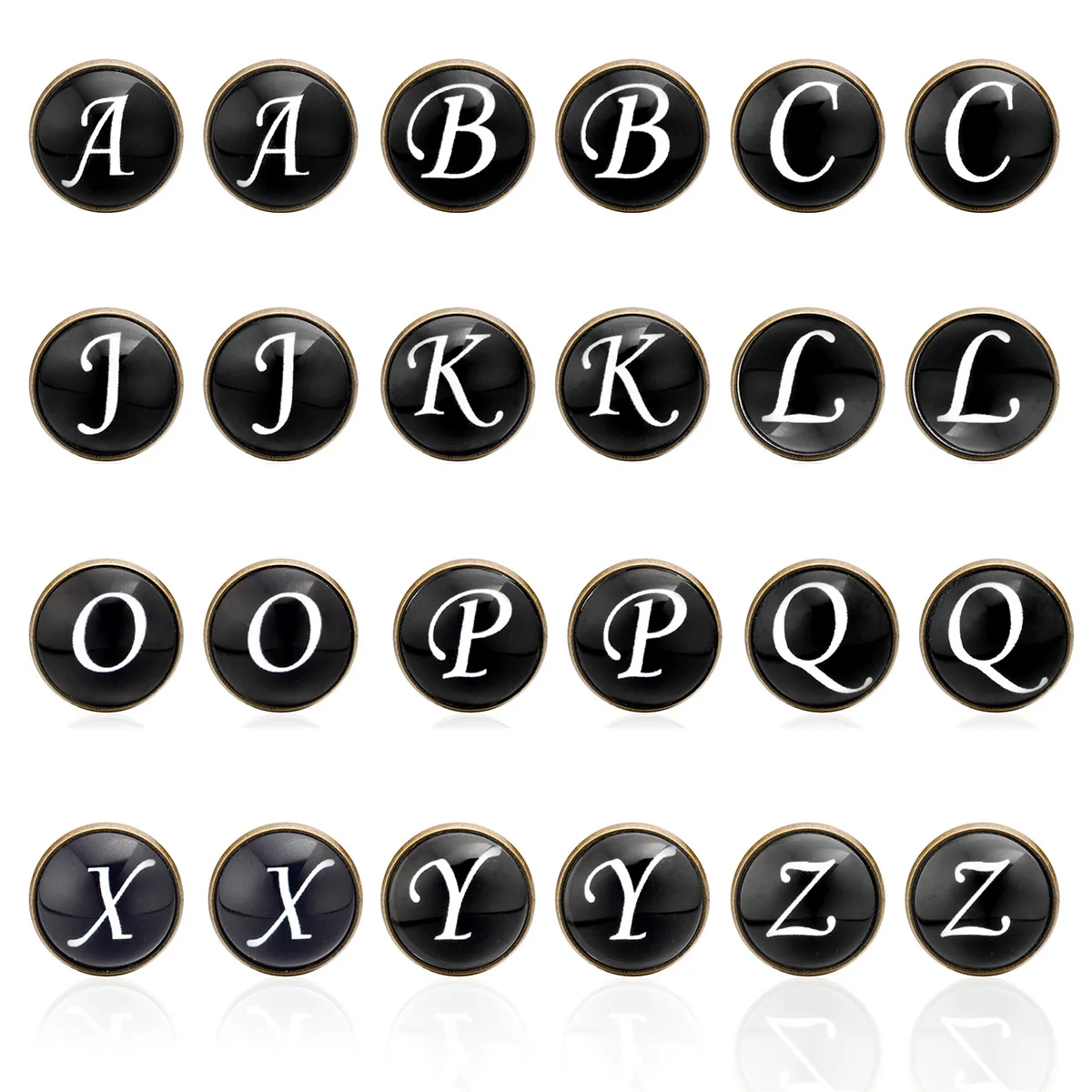 Качественные мужские запонки со стеклянной поверхностью и медными буквами