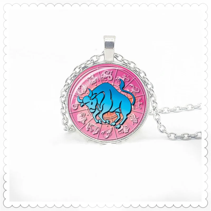 

Creative Zodiac Series Pattern Round Pendant Necklace Fashion Men's and Women's Necklace Gift Friend's Favorite