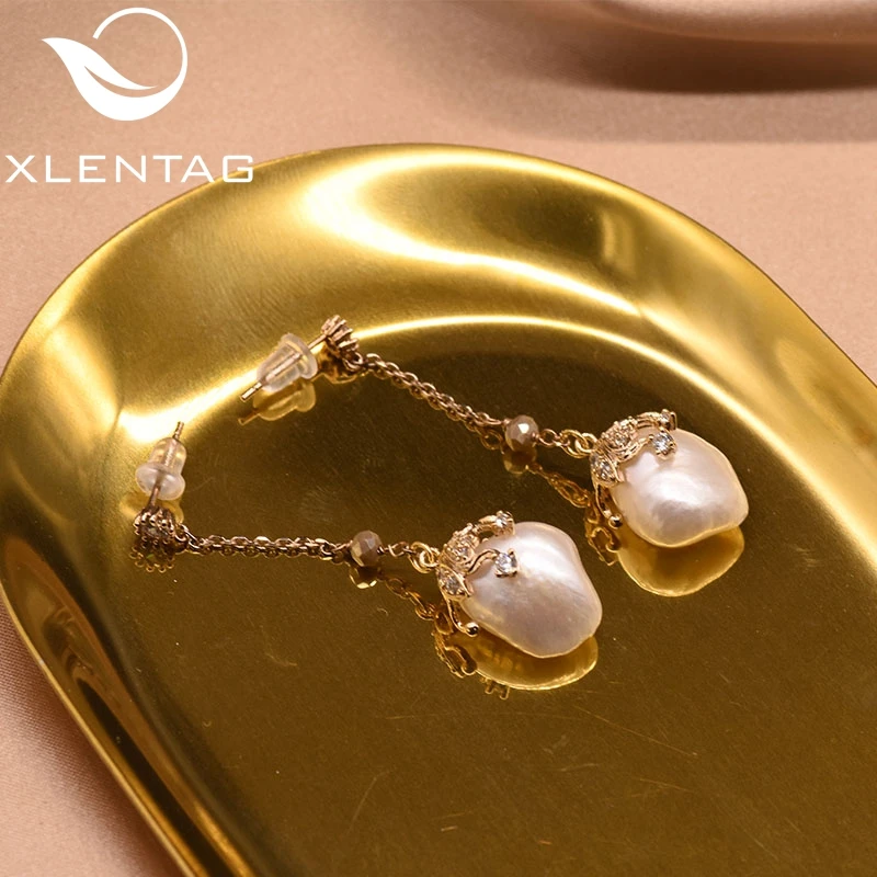 XlentAg натуральный пресной воды барокко белый жемчуг длинные ручной работы висячие