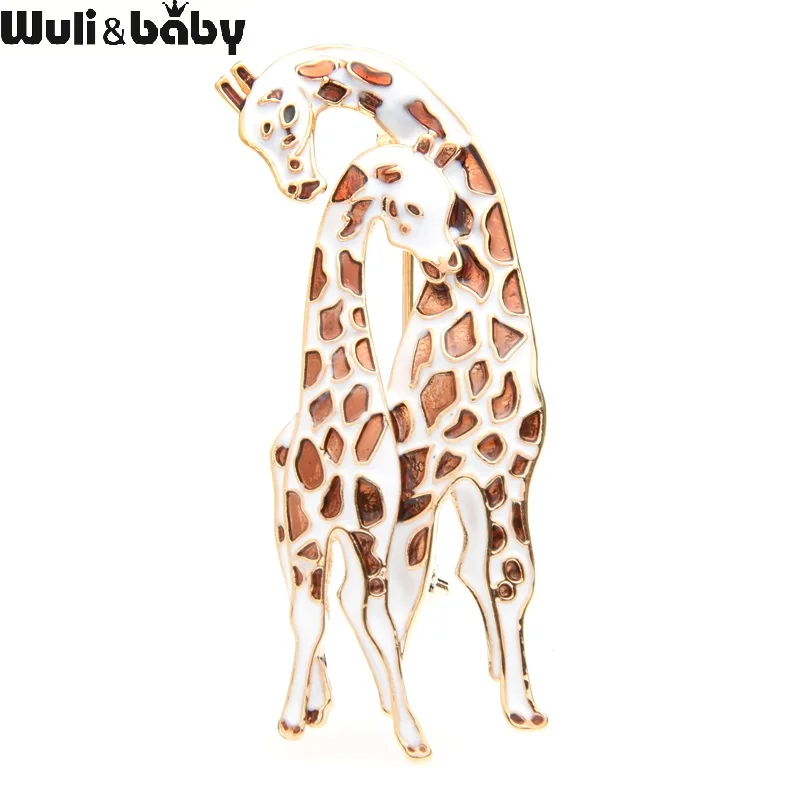 Коричневые Броши Wuli & baby в виде жирафа для пары Женская Брошь из сплава с милым