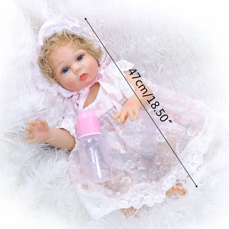 

47cm Realistic Doll Full Soft Vinyl Toddler Babies Lifelike Curly Hair Girl Toy