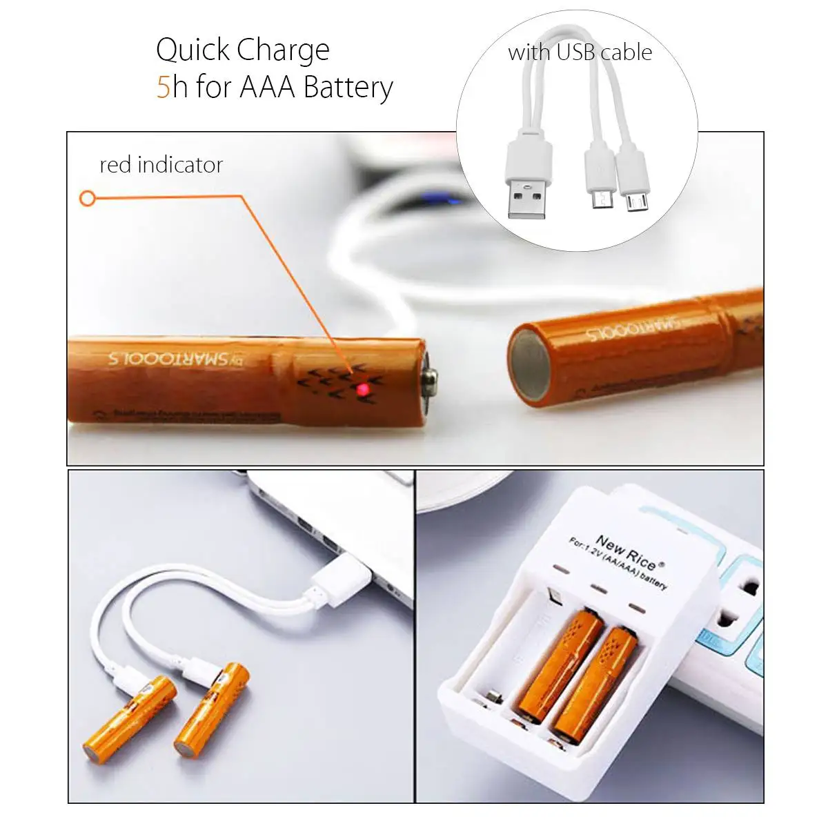 4 шт./лот 1 2 V 450mAh перезаряжаемые USB батареи Ni-MH 500 повторное использование Быстрая