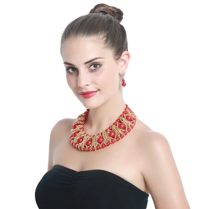 Kymyad Boutique Jewelry Sets For Women Gold Color African Beads Set Party Accessories Necklace Earrings Wholesale | Украшения и