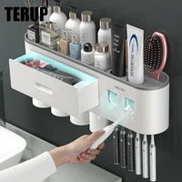 terup toothbrush holder double automatic toothpaste dispenser magnetic adsorption inverted cup storage rack bathroom accessories