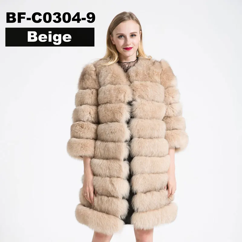 Beige FURSARCAR отстегивающееся натуральное меховое пальто для женщин, зимнее плотное пальто из лисьего меха с большим меховым воротником, роскошная полоска из натурального меха соболя - Цвет: Beige