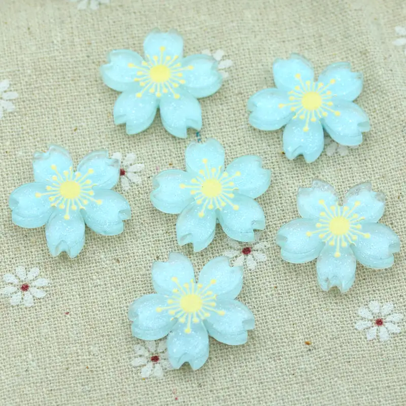 Light Blue 10PCS 10 шт. 26 мм блестящая Смола Сакура кабошоны изготовление скрапбукинга миниатюрные DIY украшения ремесленные изделия - Цвет: Light Blue 10PCS