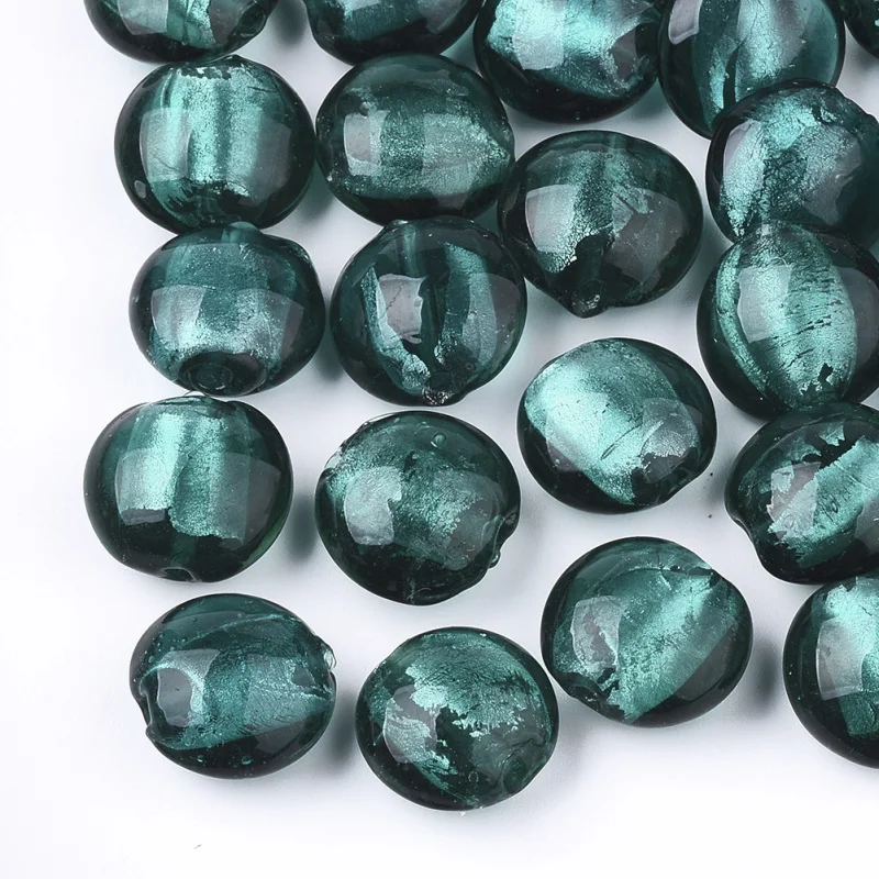 Teal Pandahall 200 шт./лот 12x8 мм разные цвета в произвольном порядке плоские круглые туфли ручной работы серебристого цвета; Фольга Стекло бусины Spacer бисера аксессуары для изготовления украшений своими руками - Цвет: Teal