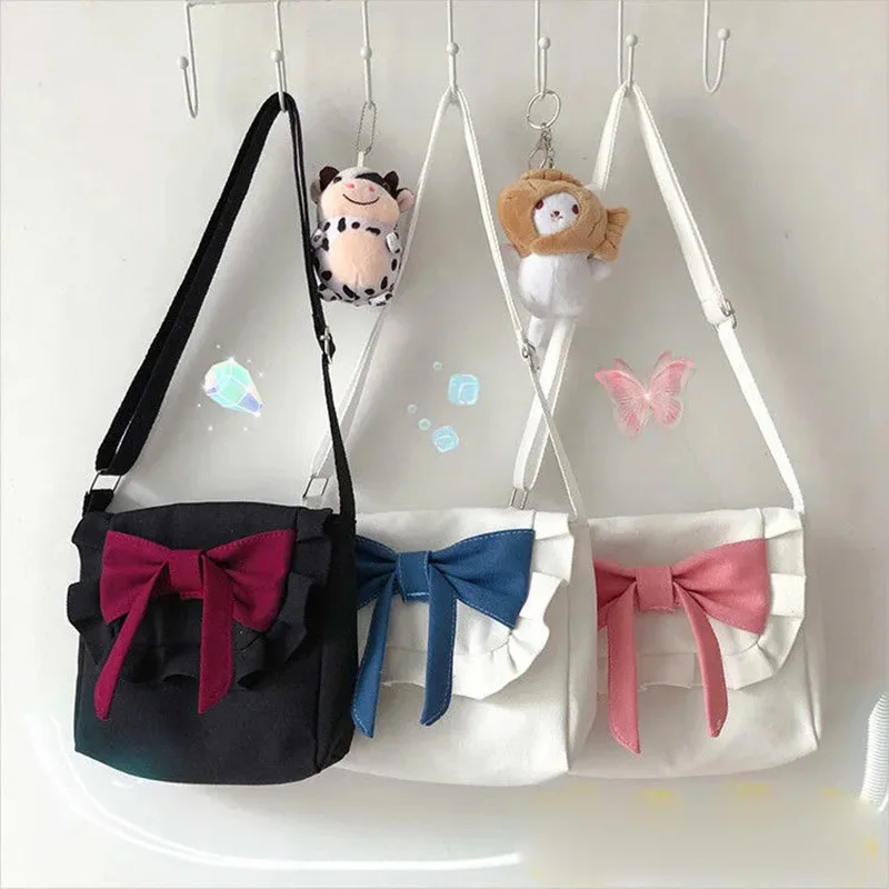 

Lolita Fashion Bow Women Shoulder Bag Canvas Retro Casual Messenger Bag JK Girl Crossbody Bag Shopping Bag Dropshipping