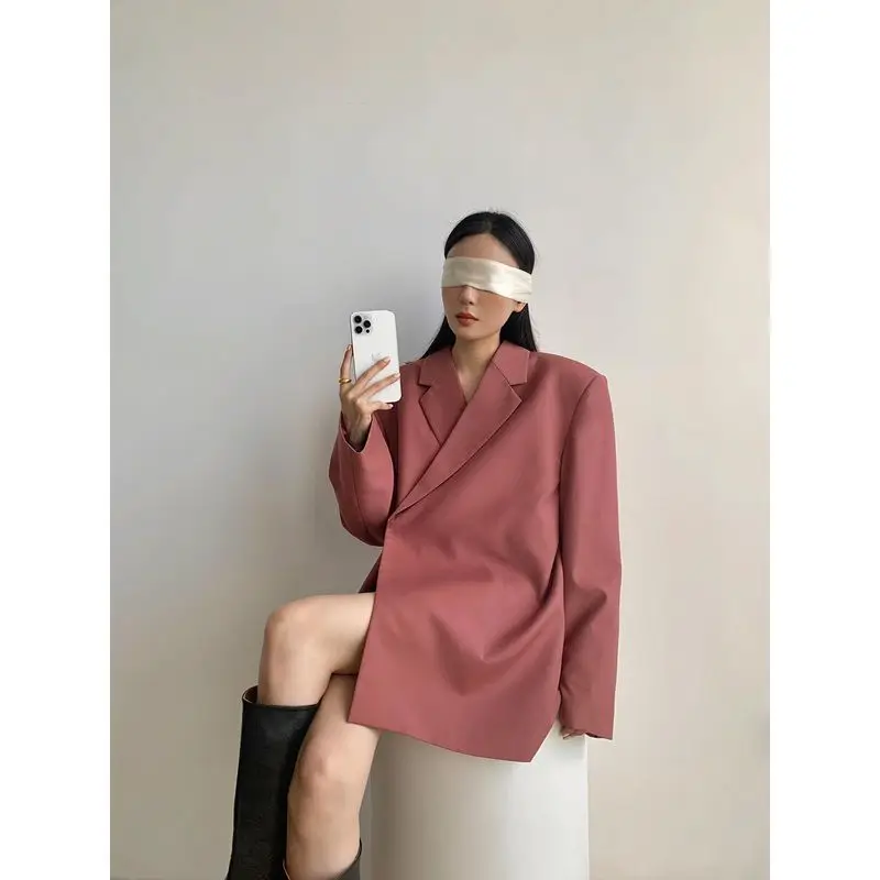 Autumn And Winter Women's Blazer Jacket Casual Solid Hidden Button Pocket Decorative Oversize Coat Fall 2022 Women Suit | Женская