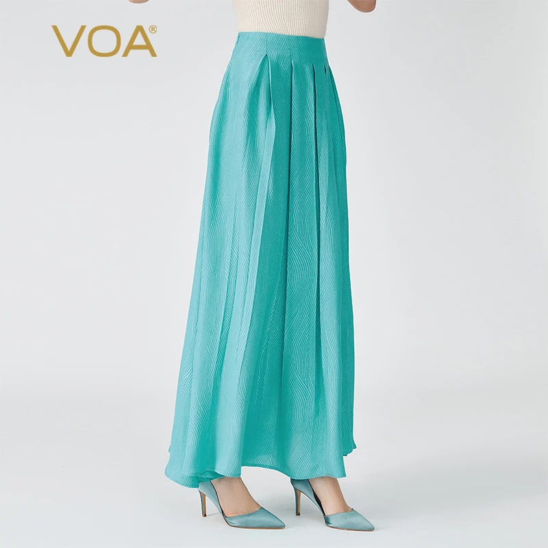 

VOA, Готическая, простая, однотонная, трапециевидная, офисная, женская, шелковая плиссированная юбка, элегантная, женская, нижняя, синяя, жакка...