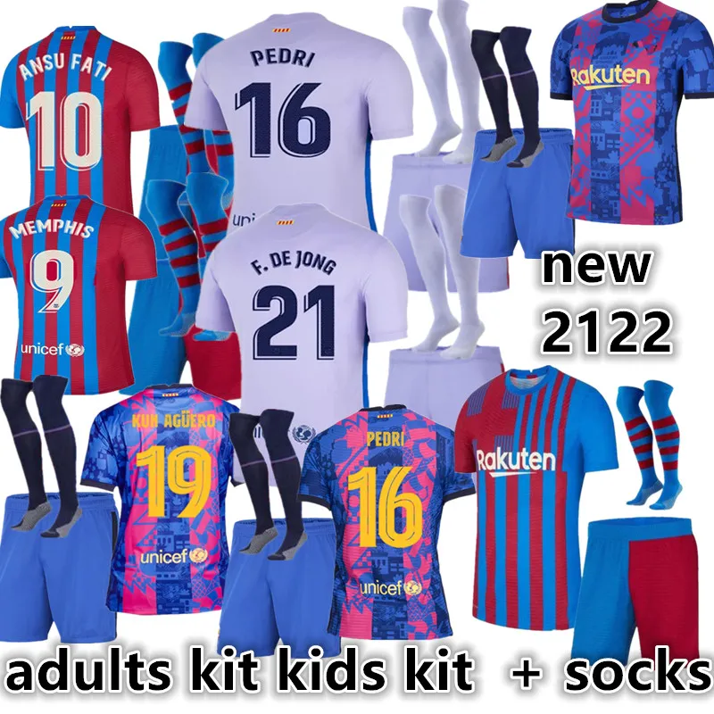 

men kids kit adults kit ANSU FATI MEMPHIS PEDRI COUTINHO KUN AGUERO DE JONG child Third jersey new 21 22 Barcelona jersey shirt