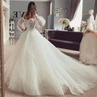 Свадебные платья принцессы 2021, платье с пышными длинными рукавами для невесты, бальное платье, кружевные винтажные свадебные платья, корсет на спине, свадебные платья