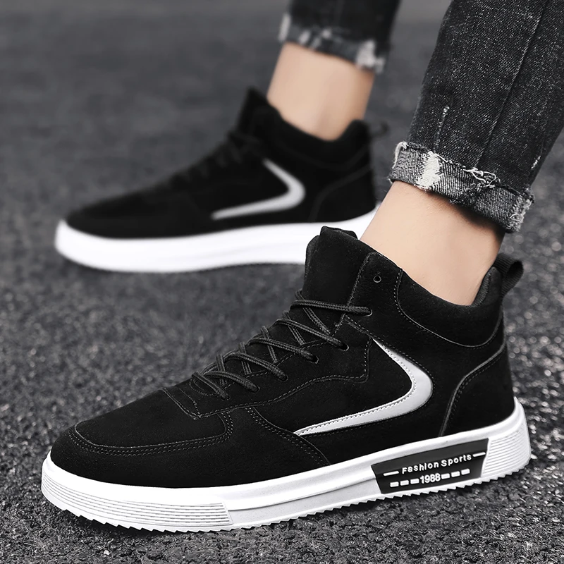 

2021 New Casual Men Shoe Black High Top Men Flats Sneakers Comfortable Spring Youth Casual Shoes Designer Walking Shoes For Mens