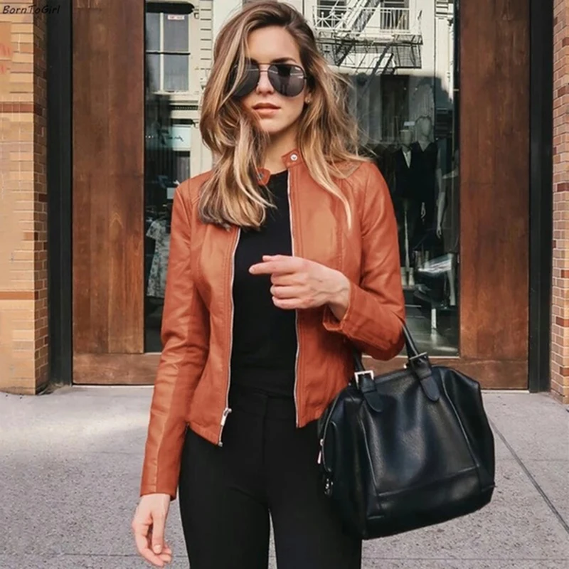 

Autumn Jacket Women Coat Jacket PU Leather Fashion Short Coat Thin Female Jacket Coat Outwear 2021