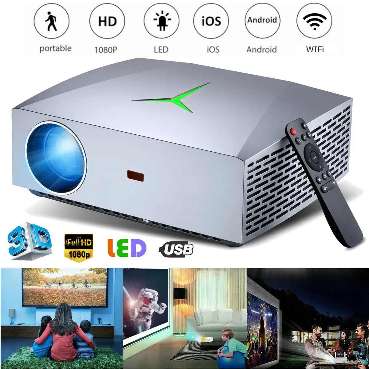 

Full HD 1080P LCD Projector 130W Android version 6.0 2+16GB WIFI bluetooth 3D Movie video Projector TV Stick For Sports Home