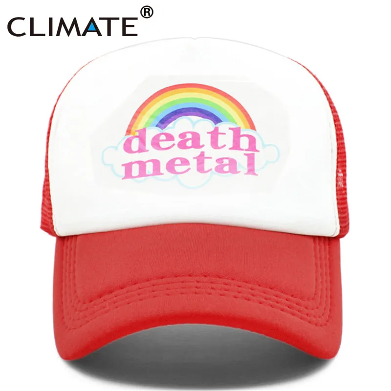 CLIMATE Death Metal Rock Trucker, кепка Rock, летняя кепка, металлическая Кепка Rock Fans, крутая сетчатая бейсболка, Мужская Радужная Кепка Trucker, кепка s, папа, Мужская кепка - Цвет: Red White
