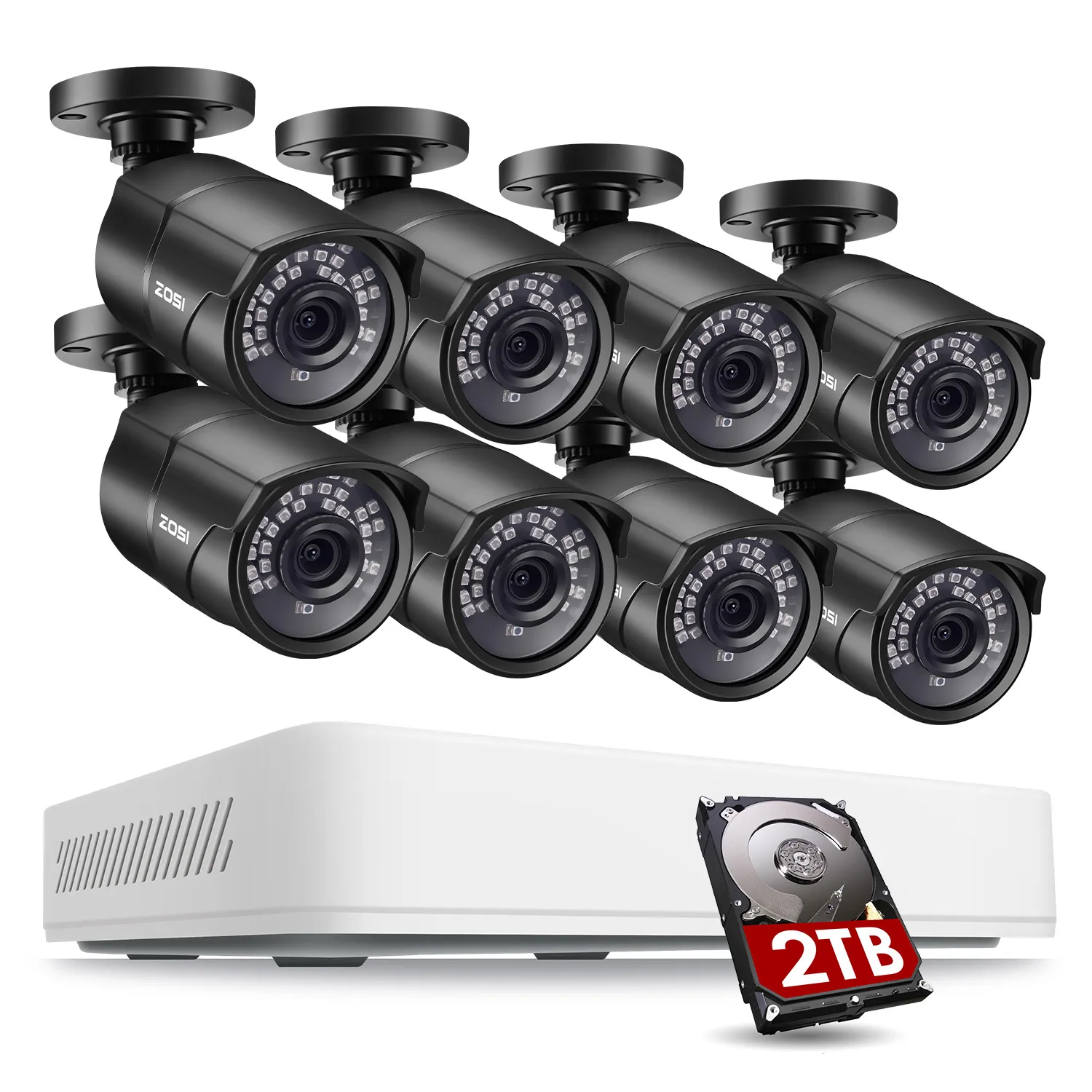 Система видеонаблюдения ZOSI 5MP 8CH HD-TVI H.265 + сетевой видеорегистратор с 8X 5.0MP HD система наружного видеонаблюдения для дома - изображение