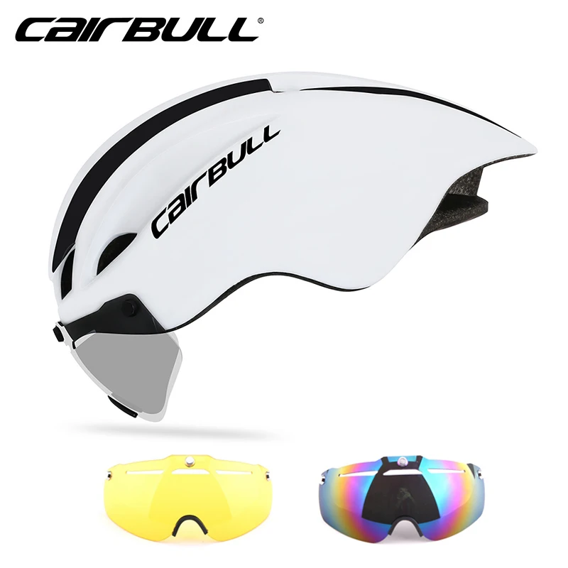white 2 Cairbull велосипедный шлем Aero TT Racing road MTB велосипедный шлем с магнитными очками пневматический велосипедный шлем Casco Con Gafas 3 объектива - Цвет: white 2