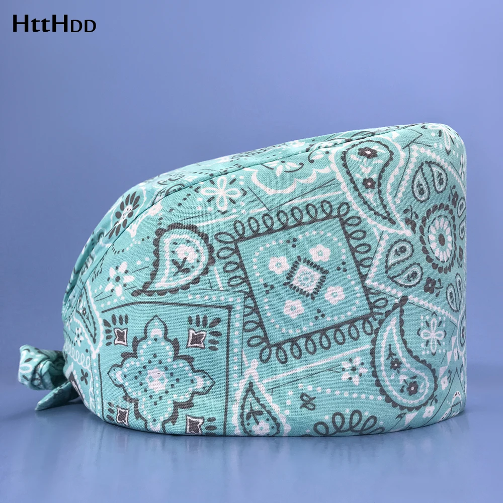 

Unisex Spa Fashion Scrub Hat Veterinary Pet Shop Medical Care Accessories Work Cap Multicolor Print Cotton Breathable Scrub Hats