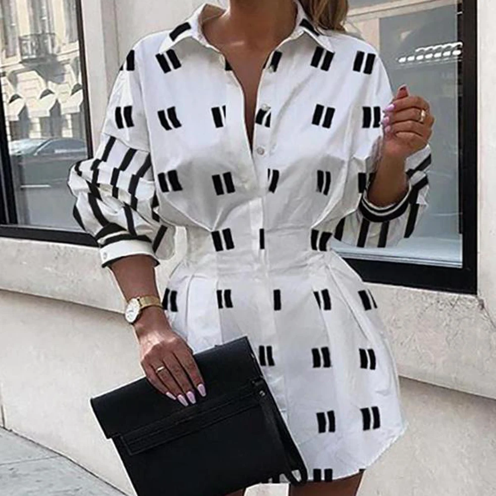 Женское Плиссированное Платье рубашка офисное осеннее платье мини с длинным