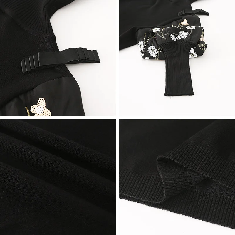 

Sequins Floral Embroidery Sweater Women Tops Slim Knitted Pullover All-match Turtleneck Casual Sweaters Outerwear 94007