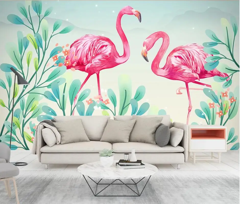 

AINYOOUSEM Fresh tropical plant flamingo ink background wall papier peint papel de parede wallpaper 3d wallpaper stickers