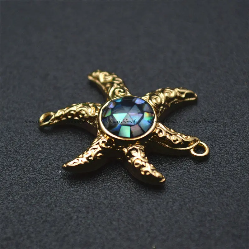 New Arrival Natural Abalone Shell Cover Sea Star Shape Beads Two Loops Jewelry Connectors Bracelet Charms Necklace Pendant | Украшения и