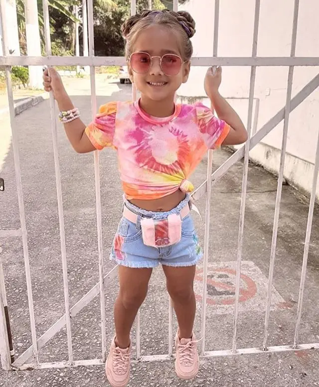 

Summer Children Clothing Girl Suit Princess Two Set Denim Shorts For Girls Kids Short Sleeve Tie Dyeing Tops T-shirt Shorts 1-6Y