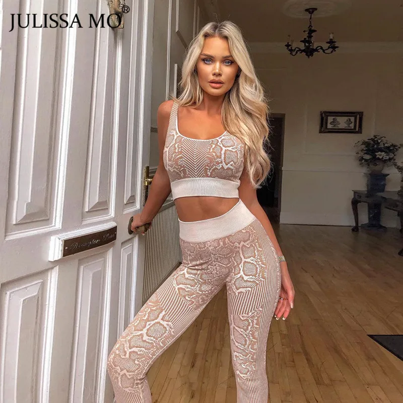 Женский спортивный костюм JULISSA MO из двух предметов летний топ со змеиным принтом