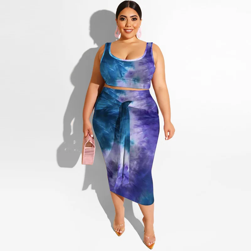 

Plus Size Two Piece Set Women Skirt Sexy Sleeveless Women's Summer Dress 2021 New Fashion Casual Two Piece Suits Maxi Dresses