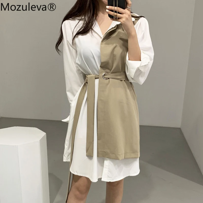 Элегантное женское платье рубашка из двух частей на шнуровке с длинным рукавом и