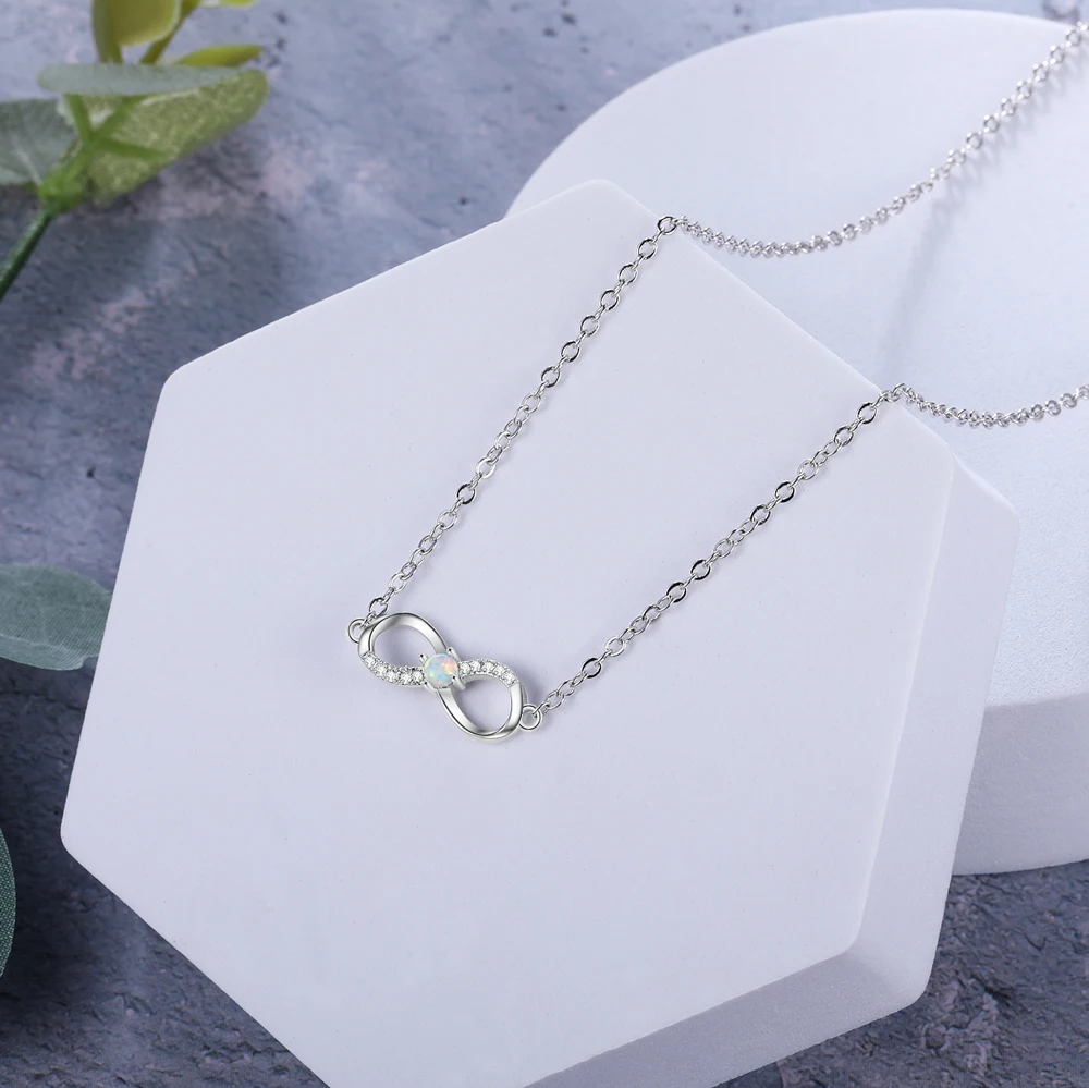 

925 Sterling Silver Infinity Necklaces Endless Love Women Opal Necklaces Cubic Zircon Crystal Fine Jewelry Gift for Girls