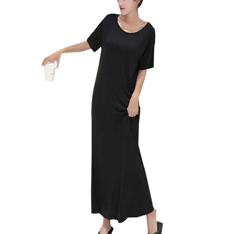 

Women's Spring Summer Modal Dress Women's Loose Elegant O-Neck Short Sleeve Solid Color Dress SS1316