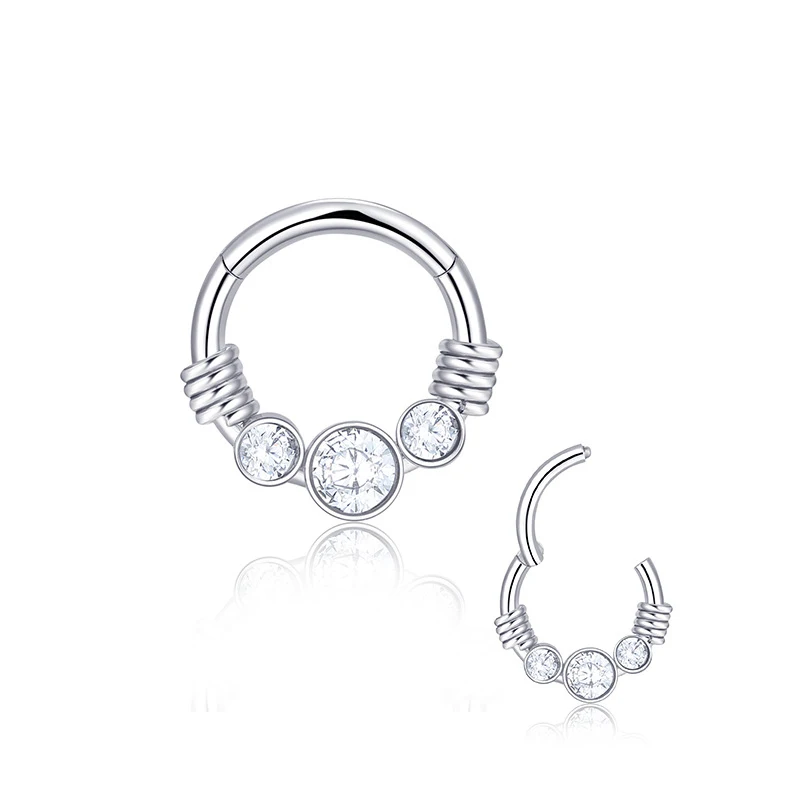 

316L Surgical Steel Gem CZ Crystal Zircon Nose Ring Septum Clicker Helix Conch Daith Earring Body Piercing for Women Men 16G